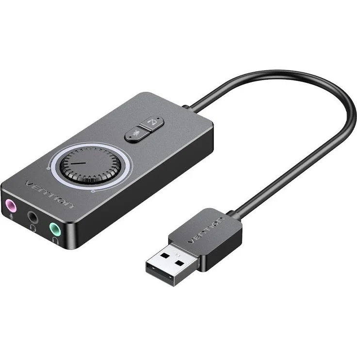 Vention CDRBB, externe USB-Soundkarte mit 16-Bit Audioqualität und 3,5 mm Anschluss, Schwarz