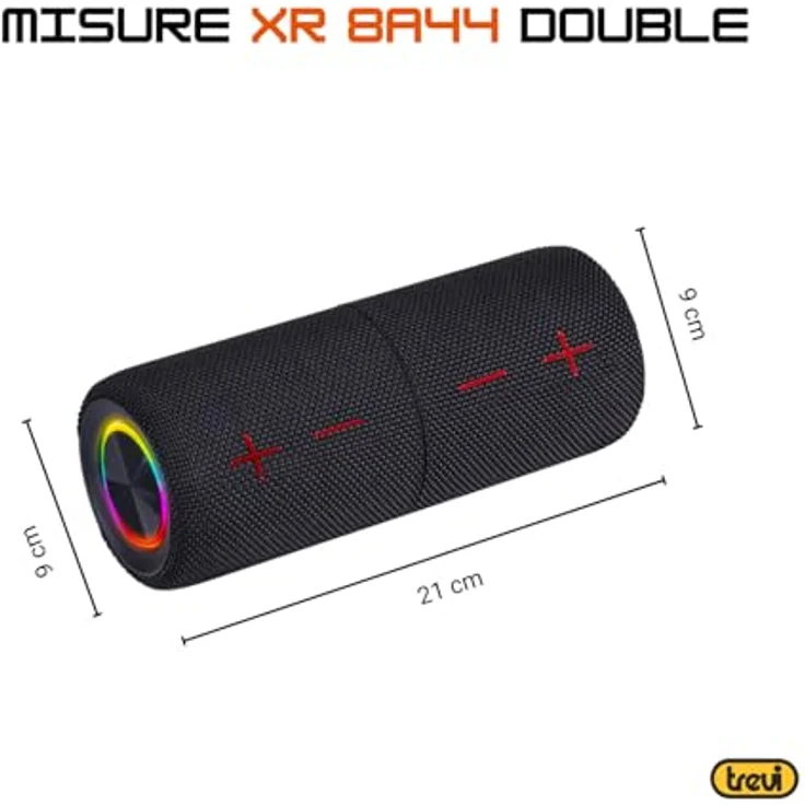 Trevi XR 8A44, Tragbarer Doppel-Lautsprecher mit 20 W Gesamtleistung, kabellos, IPX5 wasserfest, Micro SD, AUX-IN, Audio Wireless 5.3, Schwarz – Bild 3