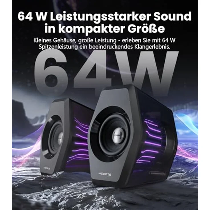 Edifier G2000 Pro 2.0 RGB Gaming-Lautsprecher, 64W Leistung, Virtual 7.1 Surround Sound, Bluetooth 5.4/USB-C/AUX für PC, PS5, Schwarz – Bild 2
