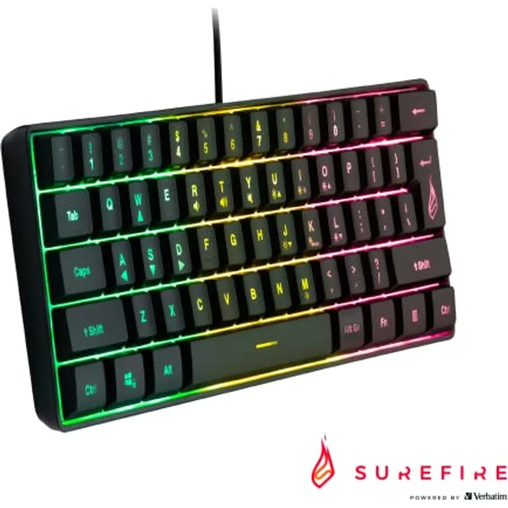 Surefire Kingpin X1 60% Gaming Tastatur US English, Gaming Multimedia Keyboard klein & mobil, RGB-Tastatur mit Beleuchtung, 25 Anti-Ghosting-Tasten, amerikanisches Layout QWERTY – Bild 3