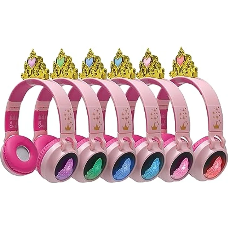 Lexibook Disney Prinzessin HPBT015DP, Kabellose und kabelgebundene 2-in-1-Kopfhörer mit Prinzessinnenkrone, hoher Klangqualität bis 85 dB, Lichteffekten, faltbar, verstellbar, wiederaufladbar, rosa – Bild 2