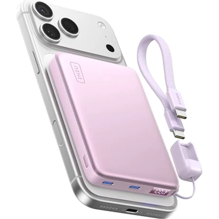 INIU Qi2 25W Power Bank, Dünnste 10000mAh Kabelloses und 45W USB-C Ultra-Schnellaufladung, Magnetisches Laden mit LED Anzeige, Flugsicher, lila – Bild 1