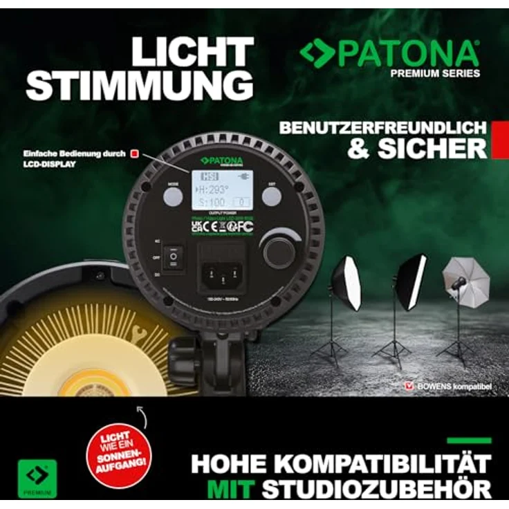 PATONA Premium LED Fotolicht-Videolicht, 80W RGB COB-LED mit Spezialeffekten, Farbtemperatur 2700K - 6500K, 16 Mio. Farben, App Steuerung, LCD-Display, Profi-Dauerlicht für Studio & Outdoor – Bild 3