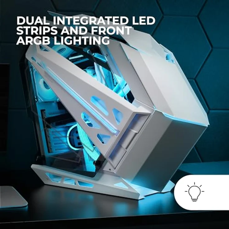 Mars Gaming MC-Titan, XXL ATX Gaming Case mit ARGB-Frontbeleuchtung, Doppel-LED-Leiste, Fernbedienung und Flüssigkeitskühlung, Weiß – Bild 3