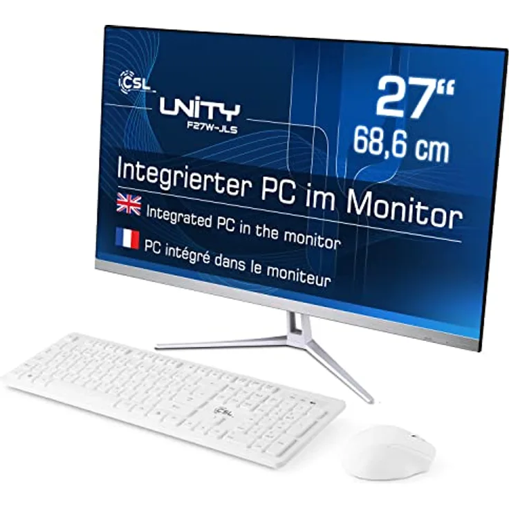 All-in-One-PC CSL Unity F27W-JLS, 68,58 cm (27 Zoll, 1920x1080 Full HD) - Leistungsstarker AIO (Intel Pentium N6000 CPU 4x3300 MHz, 2000 GB SSD, 16 GB DDR4-RAM, Windows 11 Home), weiß