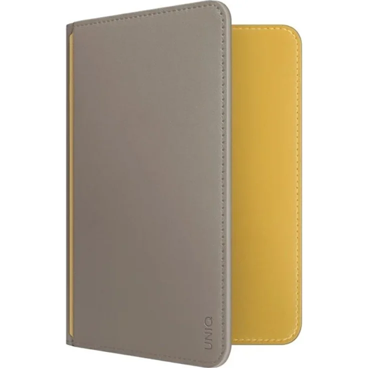 UNIQ Belmont Passport Case mit RFID-Schutz - grau/gelb, für 3 Karten und Reisepass, aus veganem Leder