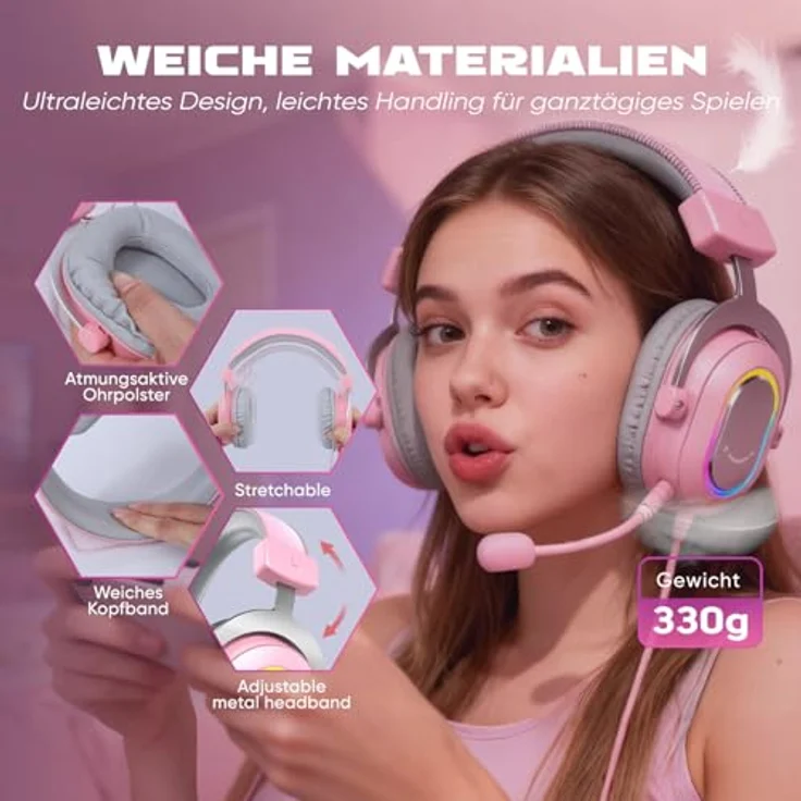 FIFINE Gaming Headset KH-860, Over Ear Kopfhörer mit Mikrofon, USB, RGB, 3 EQ-Modi, Surround Sound, für PC/PS4/PS5 – Bild 4