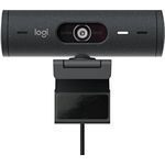 Logitech Brio 505 Full HD-Webcam mit automatischer Belichtungskorrektur, Auto-Framing, Präsentationsmodus, 2 Mikrofonen mit Geräuschunterdrückung, Abdeckblende - Msft Teams, Google Meet, Zoom - Grau