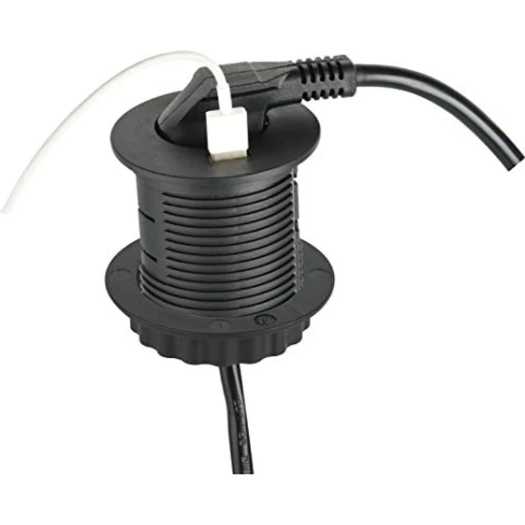 Electraline 62558 Tisch-Einbausteckdose Grommet mit USB Fast Charge 2A, Ø 60 mm, 2m Kabel, Schuko – Bild 5