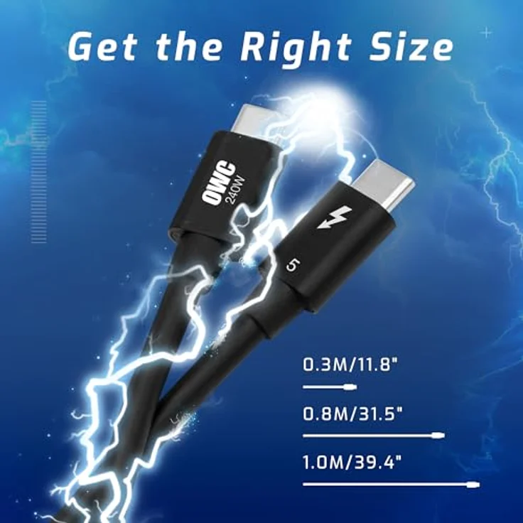 OWC 1 Meter Thunderbolt 5/USB-C Kabel, 80 Gb/s Datengeschwindigkeit, 240 Watt Leistungsabgabe, kompatibel mit Thunderbolt und USB-C Geräten – Bild 5