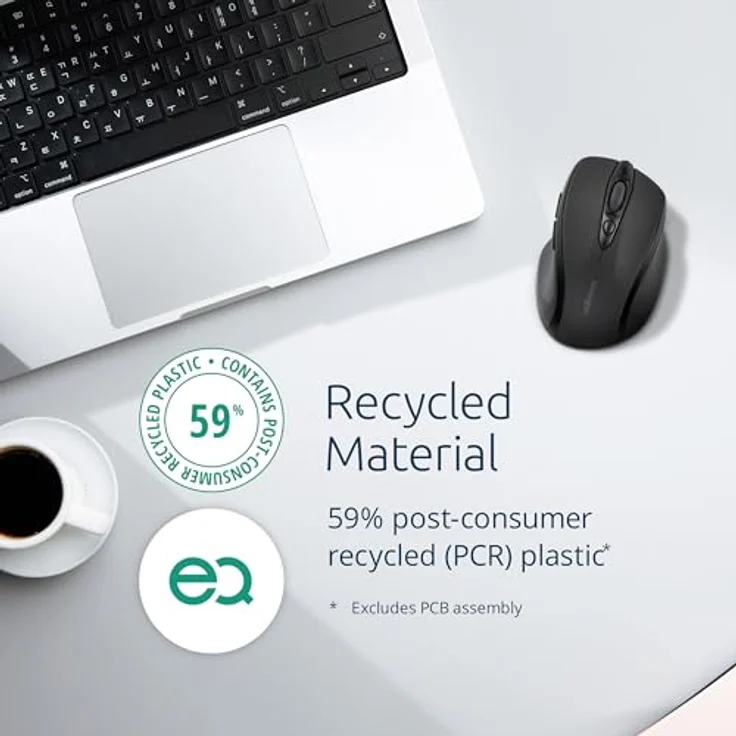 Kensington MY310 EQ Maus, kabellose PC-Maus, mittelgroß, mit klickbarem Scrollrad, 59 % recycelter Kunststoff, Schwarz – Bild 2
