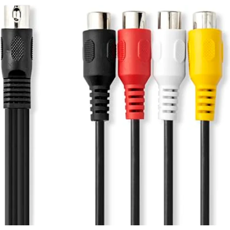 Nedis DIN-Audio-Kabel, 5-Pin Stecker auf 4x RCA Buchse, vernickelt, 0.20 m, rund, PVC, schwarz