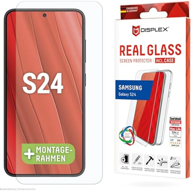 Displex Panzerglas (10H) + Schutzhülle für Samsung Galaxy S24, Eco-Montagerahmen, Case, Tempered Glas, kratzer-resistente Schutzfolie – Bild 1