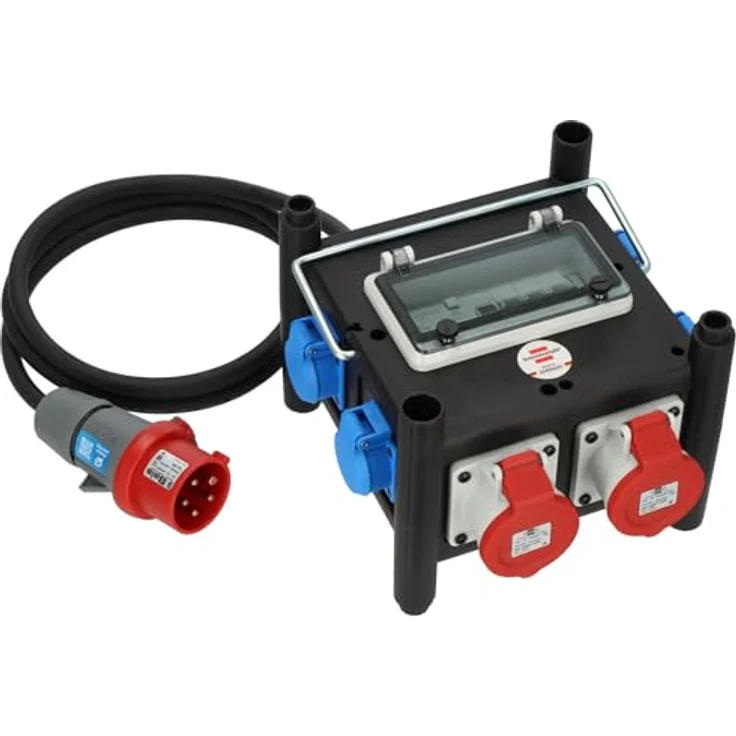 Brennenstuhl Kompakter Gummi-Baustromverteiler BSV 3 IP44 mit FI-Schutzschalter Typ B, 2X CEE 400V/16A, 5X 230V/16A, 2m ölbeständiges RN-Kabel, Made in Germany – Bild 1