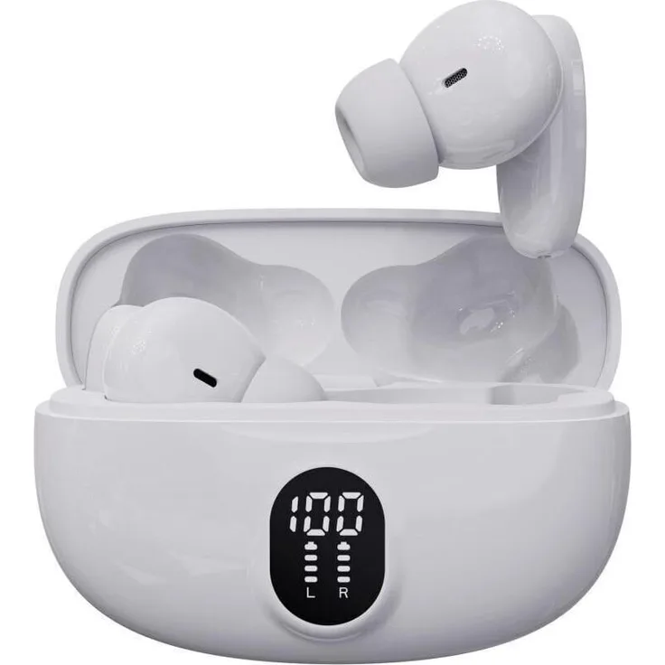 DENVER Denver TWE-57W, Echte trådløse øretelefoner mit Bluetooth V5.3, weiße Farbe, Touch-Steuerung, lange Akkulaufzeit