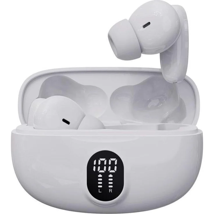 DENVER Denver TWE-57W, Echte trådløse øretelefoner mit Bluetooth V5.3, weiße Farbe, Touch-Steuerung, lange Akkulaufzeit