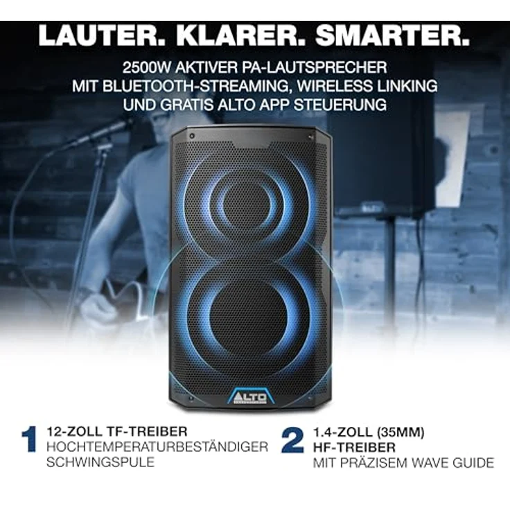 ALTO TS412, 2500 Watt 12-Zoll Aktiver PA-Lautsprecher mit 3-Kanal Mixer, Bluetooth-Streaming, DSP App, schwarz – Bild 2