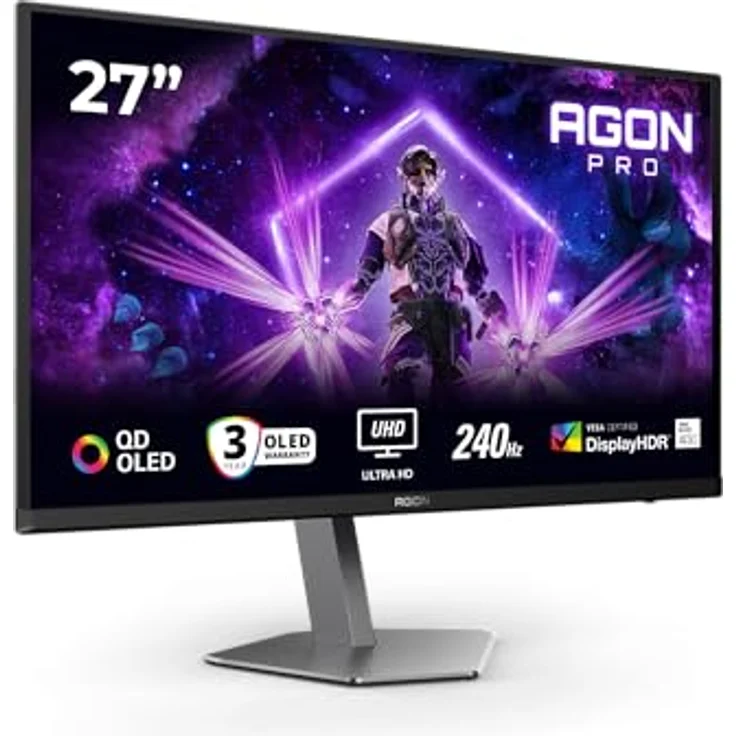 AOC Agon Pro AG276UZD, 27 Zoll UHD OLED Gaming-Monitor mit 240 Hz, 0,03 ms Reaktionszeit, FreeSync Premium Pro, G-Sync kompatibel, Höhenverstellung, HDR400, schwarz – Bild 1