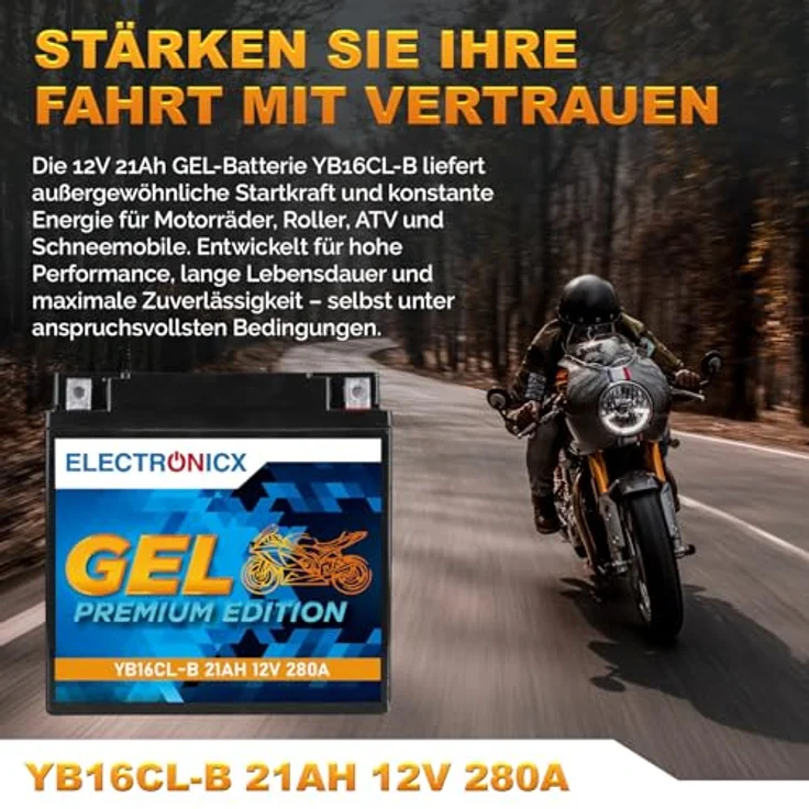 Electronicx YB16CL-B 12V 21Ah GEL Motorrad Batterie ▶ Wartungsfrei, CB16CL-B kompatibel, 6,70 kg – Bild 2