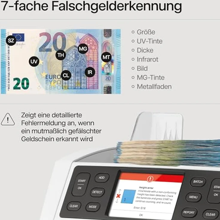 Safescan Geldschein-Zählgerät -'-'Safescan 2685-S-'-', grau Geschwindigkeit: 1.200 Scheine-Minute, 7-fache Falschgelder - 1 Stück (112-0648) – Bild 5