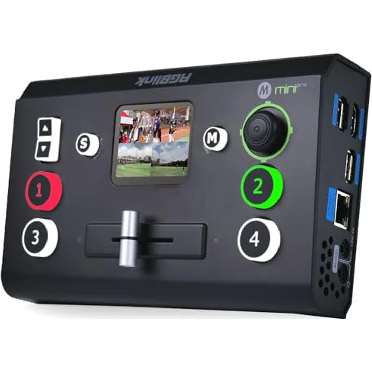 RGBlink Mini Pro V3, 4K HDMI Signalumschalter mit USB 2.0 One-Key-Aufnahme und Touch-Display, schwarz, 4 HDMI 2.0 Eingänge, Streaming als Webcam