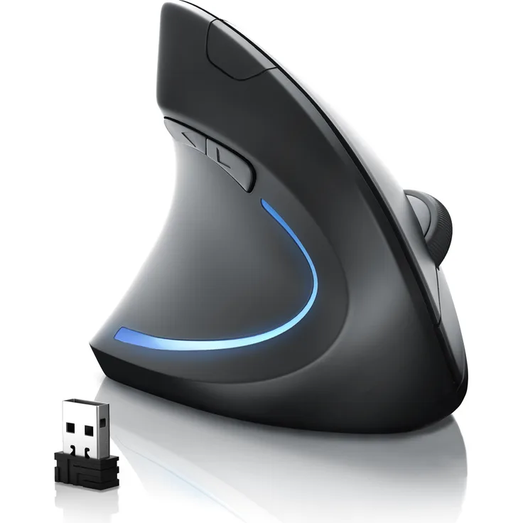CSL ergonomische Maus (Bluetooth, Funk, Vertikal, optisch, kabellos, 2,4 Ghz, Armschonend, bis 2400 dpi) - CSL ergonomische USB Linkshänder-Vertikal-Maus, schwarz (matt)