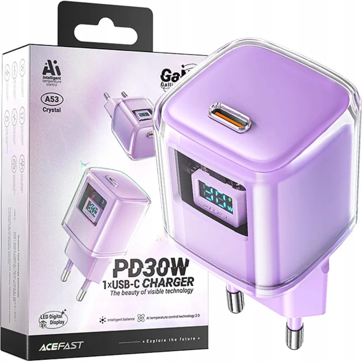 Acefast A53 GaN USB-C Ladegerät 30W PD mit LED-Anzeige, lila