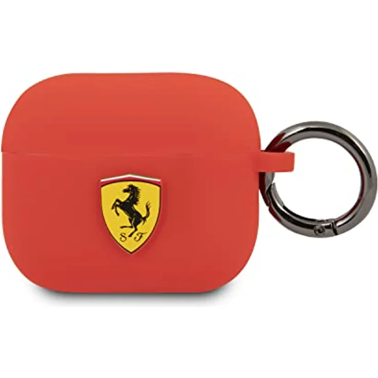 Ferrari FEA3SILRE, Hülle für AirPods 3, silikon, rote Farbe, 360° Schutz, stoßfest, mit Schlüsselanhänger und Unterstützung für kabelloses Laden – Bild 1