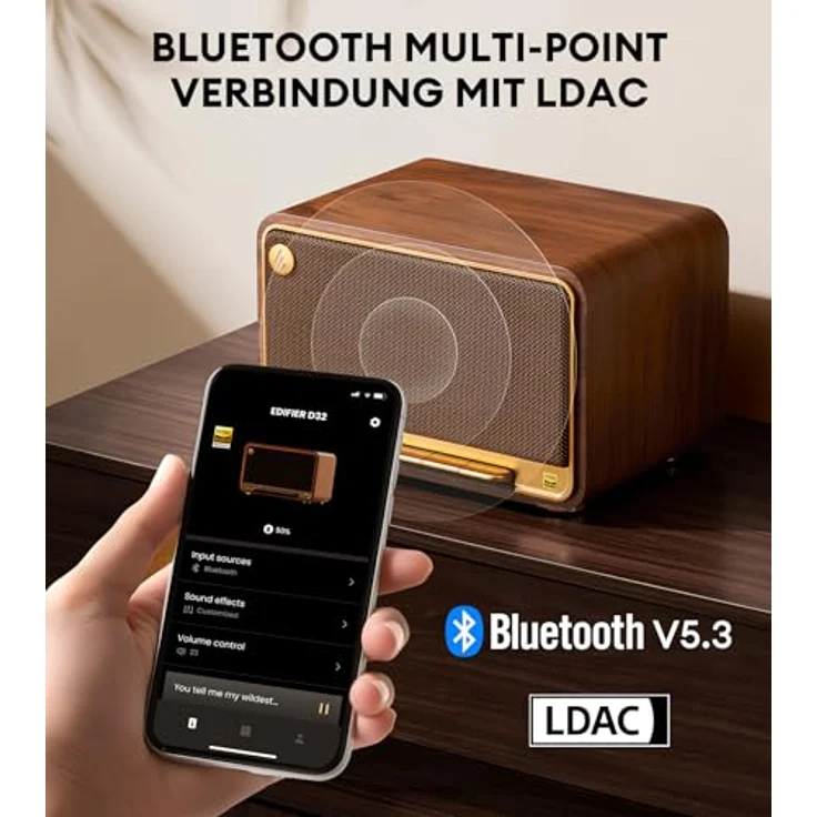 Edifier D32 Wireless Speaker, Hi-Res Audio, LDAC AAC, Bluetooth V5.3, 60W(RMS), 2.1 Akustik Architektur, Full Digital Signal Process, 11h Spielzeit, APP Control - Braun - Preisvergleich – Bild 4