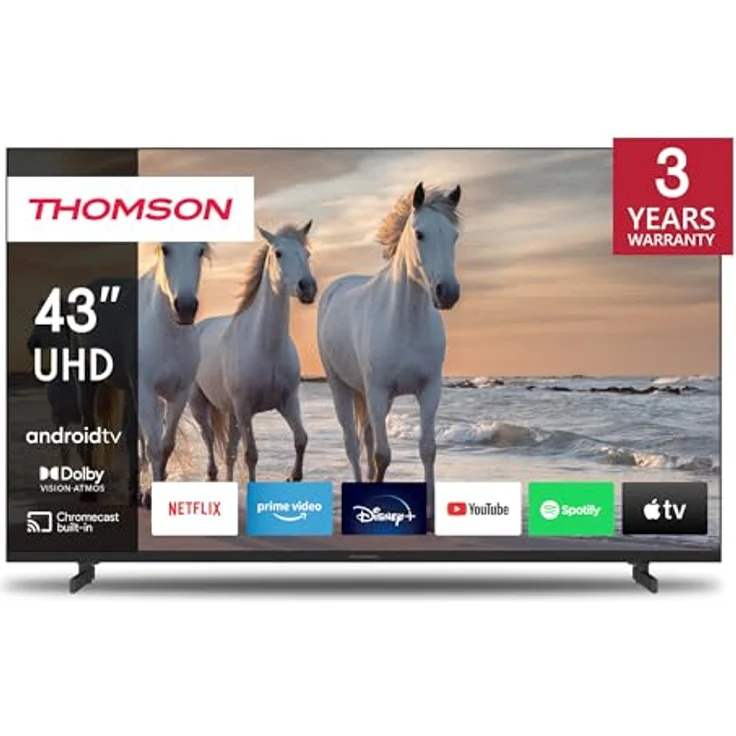 Thomson 43 Zoll (109 cm) UHD Fernseher Smart Android TV (WLAN, HDR, Triple Tuner DVB-C/S2/T2, Sprachsteuerung, Netflix, YouTube, Prime Video, Disney+) – 43UA5S13-2023 – Bild 1
