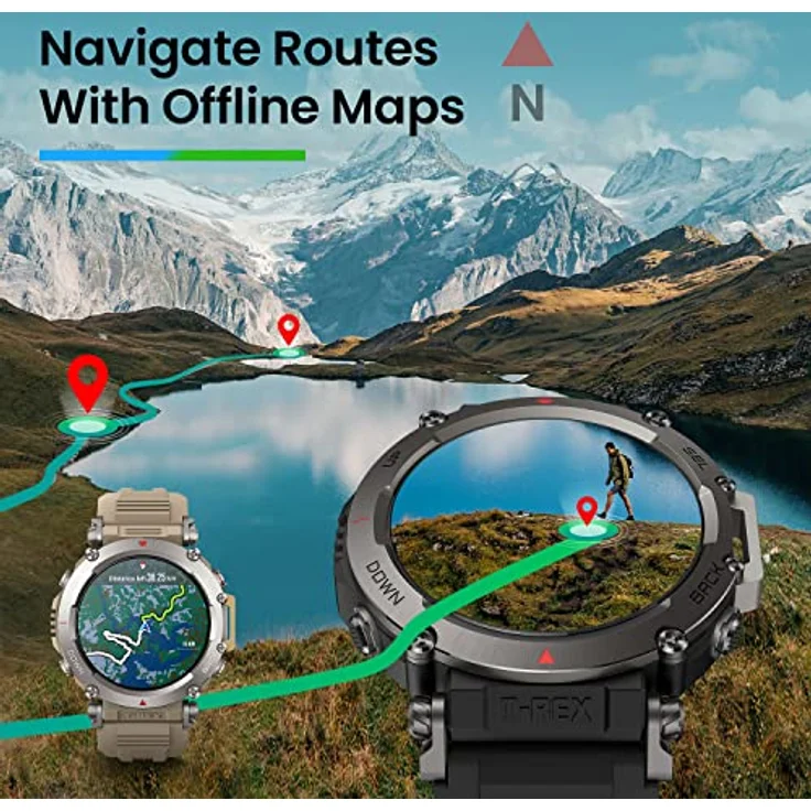 Amazfit T-Rex Ultra Outdoor Smartwatch, Dual-Band GPS, Routen-Import & 6 Navigation, Freitauch-Unterstützung & 10 ATM Wasserdichtigkeit, -30℃ Ultra-Tieftemperatur-Betrieb in Militärqualität – Bild 4