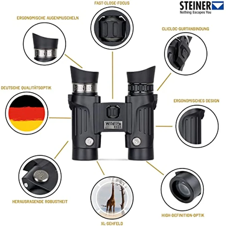 STEINER Fernglas Wildlife 8x24 - Deutsche Qualitätsoptik, scharfe und kontrastreiche Bilder, kompakt, leicht, ideal zum Bergsteigen, Klettern und Wandern – Bild 3