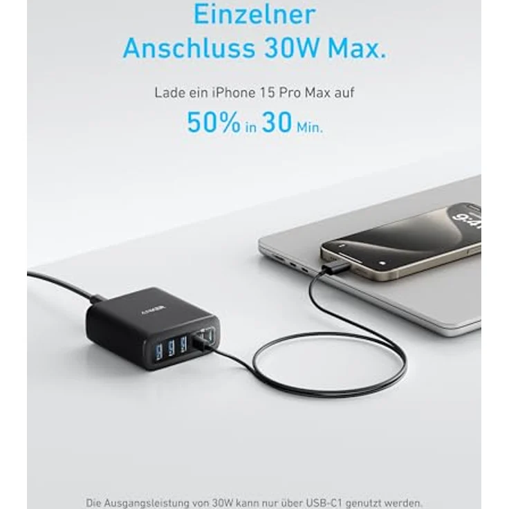 Anker 112W USB C Ladegerät, 6 Port Ladestation mit 112W Leistung, für iPhone 17/16/15 Series, MacBook Air, Pixel, Galaxy, iPad, inklusive Kabelbinder, schwarz – Bild 3