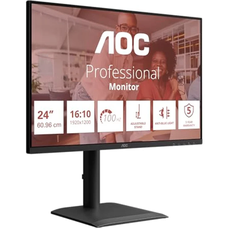 AOC X24E4U - 24 Zoll WUXGA Monitor mit Adaptive Sync, HDR, Höhenverstellung, Lautsprechern, 1920x1200, 100Hz, 4ms, HDMI, DP, USB Hub, schwarz – Bild 1