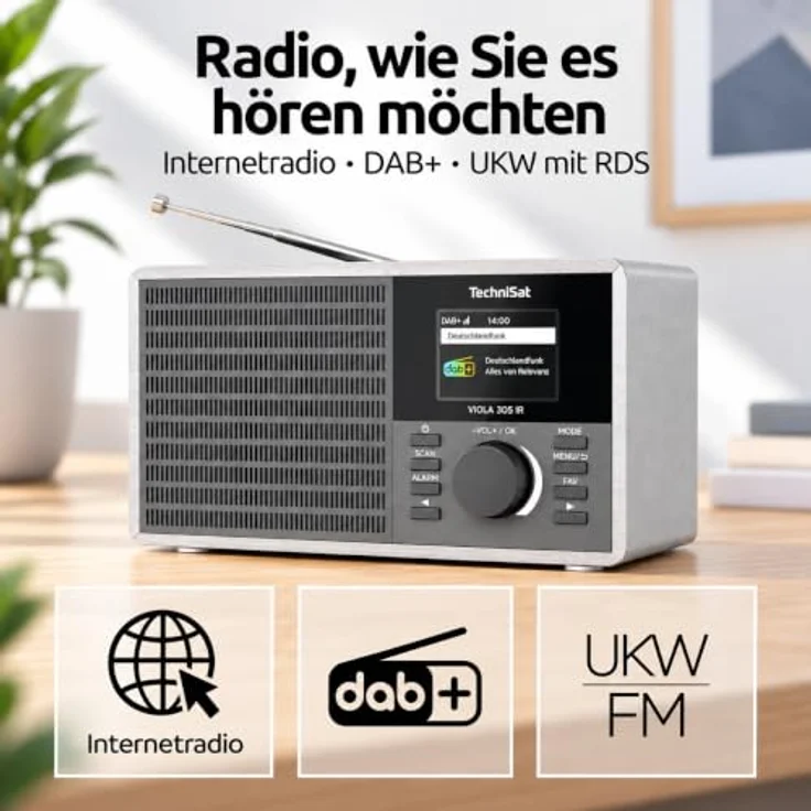 TechniSat Digitalradio Viola 305 Ir, DAB+, UKW, Internetradio, Bluetooth, dimmbares TFT-Farbdisplay, Wecker, silber – Bild 2
