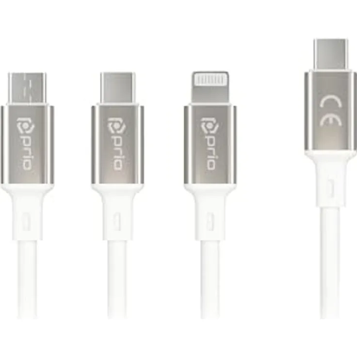 Prio 3 in 1 Micro USB, USB C & Lightning auf USB C Kabel, 3A, 1,2m, weiß