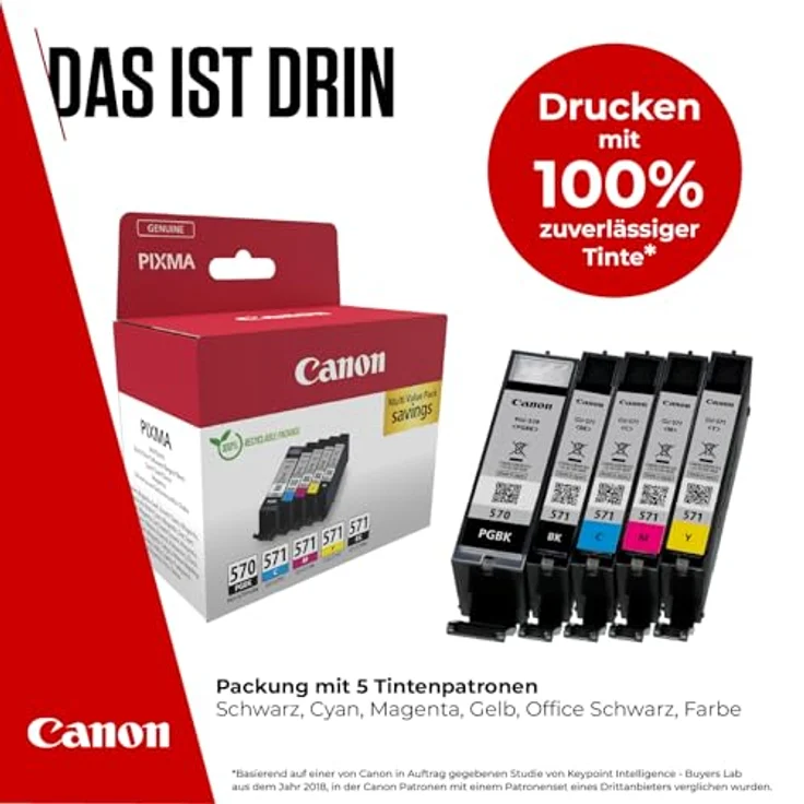 Canon PGI-570 / CLI-571, Druckerpatronen Multipack (M, C, Y, PGBK, BK) für bis zu 1.105 Seiten, hochwertige Farb- und Textdrucke, ChromaLife100 System – Bild 2