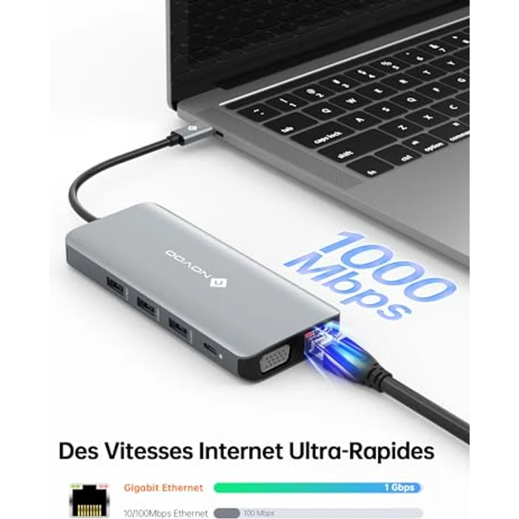 NOVOO 11-in-1 USB-C Docking Station, Double HDMI Multiport Dock mit 4 USB-A-Ports, Gigabit-Ethernet und SD/TF-Kartenleser, kompakt und langlebig – Bild 4