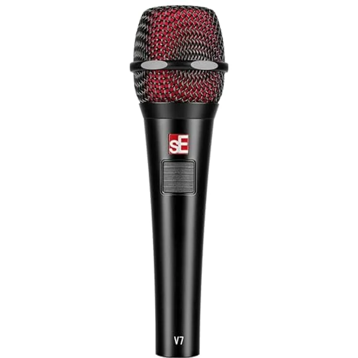 SE ELECTRONICS V7 PTT Talkback-Handmikrofon, dynamisches Supernierenmikrofon mit Shockmount und Windschutz, rot und schwarz – Bild 1