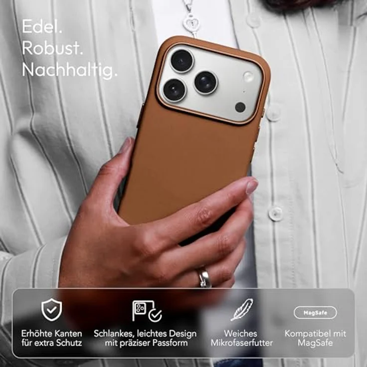 VONMÄHLEN Like Leather Case für iPhone 17 – Luxuriöse vegane Lederhülle mit MagSafe, umweltfreundlich, Braun – Bild 2