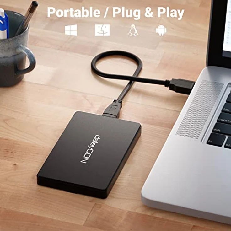 deleyCON Festplattengehäuse 2,5“ Zoll SATA 3 HDD/SSD Externes Gehäuse UASP Schwarz, ultra schlankes Design, 5 Gbit/s Datentransfer – Bild 3