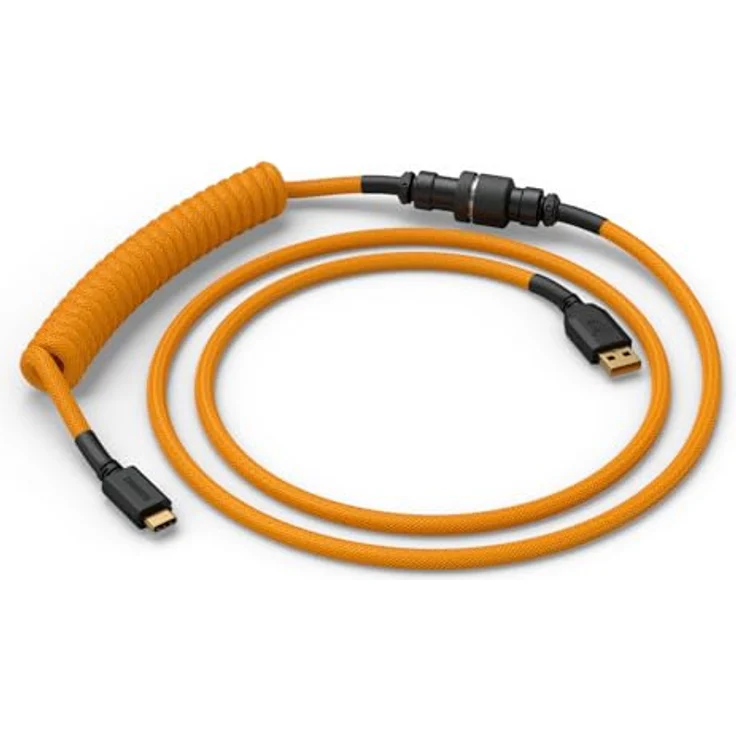 Glorious Gaming Premium Coiled Keyboard Cable - Vergoldetes USB-A (PC) auf USB-C (Tastatur), doppelt geflochtene Ummantelung, 5-poliger Aviator-Stecker Gold, in Rot – Bild 2