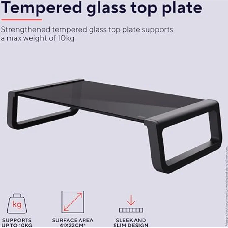 Trust Monta Monitorständer 41 x 22 x 10 cm, Bildschirmerhöhung aus Hartglas, Schreibtisch Monitorerhöhung, Monitor Stand für Laptop, Bildschirme, Computer, Notebook, Mac, PC, Büro - Schwarz – Bild 3
