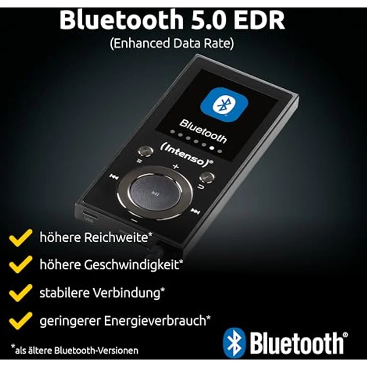 Intenso Video Scooter BT MP3 Player, 64 GB microSD, Bluetooth 5.0, 1,8 Zoll Farbdisplay, bis 18h Akku, schwarz, inkl. Kopfhörer – Bild 2