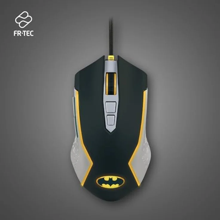 FRTEC Batman Edition Gaming-Maus, gelbe LED-Beleuchtung, verstellbarer DPI bis 8000, kabelgebunden, ergonomisches Design, konfigurierbare Seitentasten – Bild 2