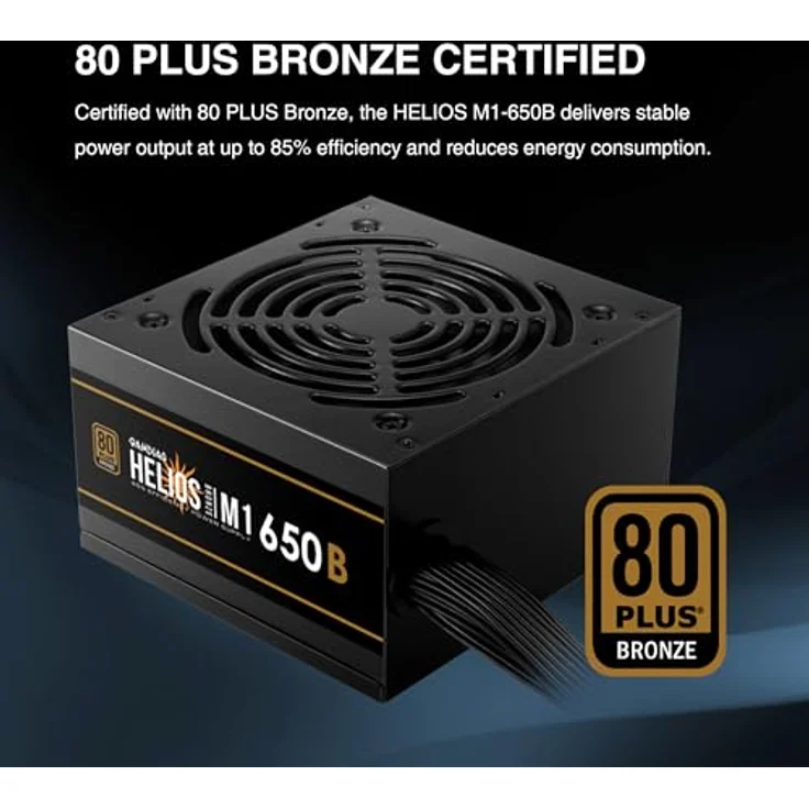 GAMDIAS Helios M1 650W PC-ATX-Netzteil, 80 Plus Bronze, Flaches Kabel, Leiser 120-mm-PWM-Lüfter, Schwarz – Bild 3