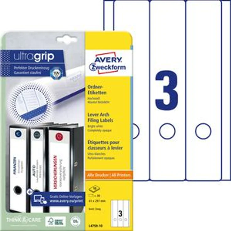 Zweckform Rückenschilder L4759-10, weiß, 61 x 297mm, selbstklebend, 30 Stück – Bild 1