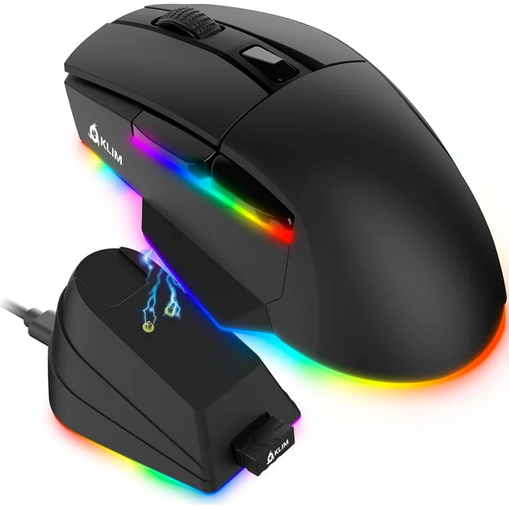 KLIM Blaze X Gaming-Maus, kabellos mit Ladestation und RGB Beleuchtung – Bild 1