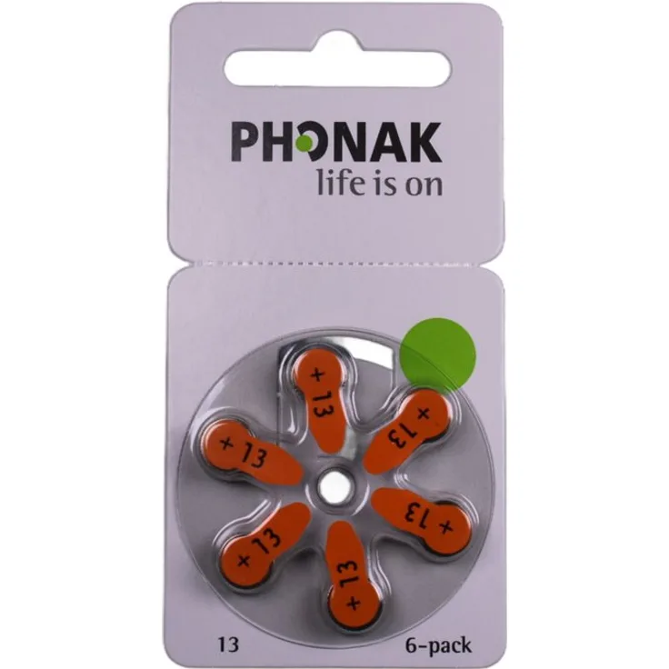 Phonak Hörgeräte Batterien 13er, 6 Knopfzellen für zuverlässige Leistung