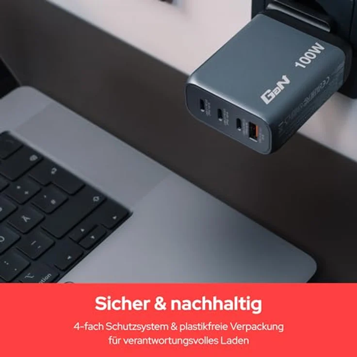 Verbatim GNC-100 GaN Charger, 100 W USB Ladegerät mit 4 Anschlüssen, Grau – Bild 7